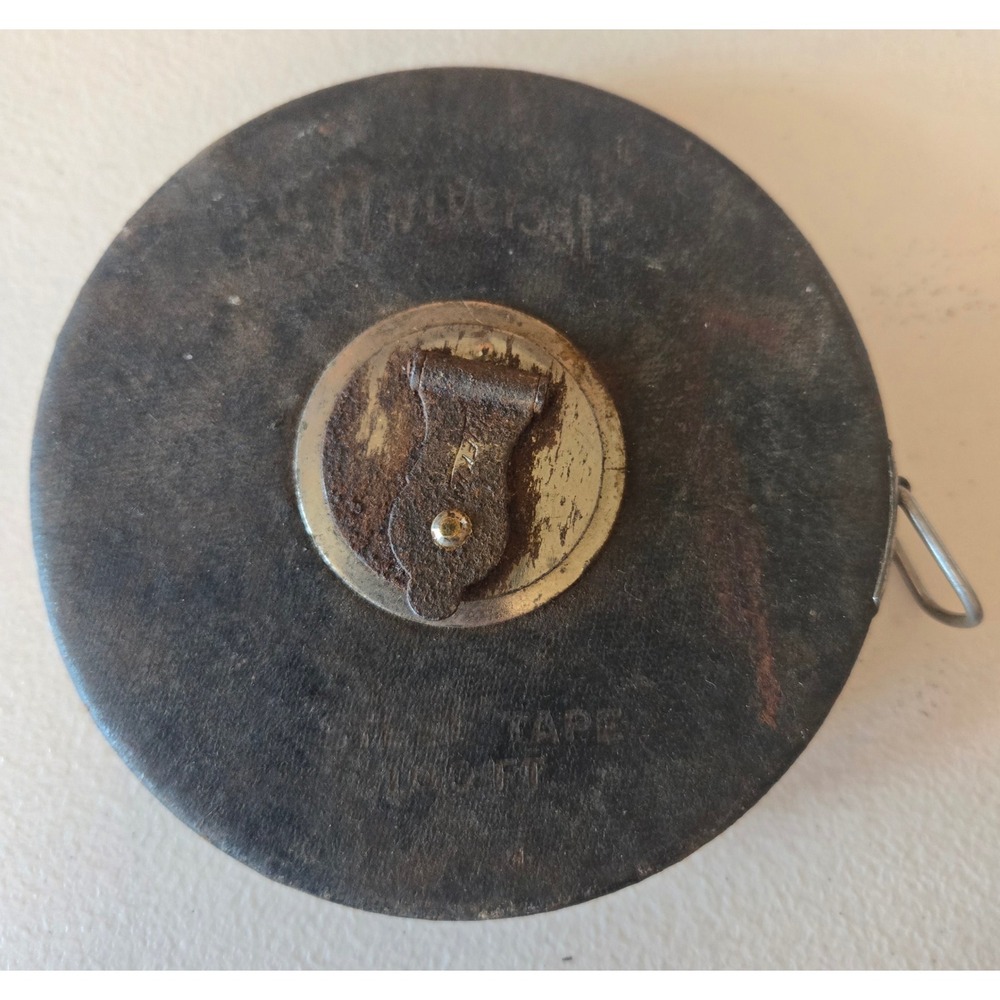 Universal Vintage 100 FT Steel Tape Measure Leather Case Made in USA Antique